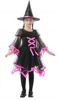 Dětský kostým - Čarodějnice - růžové lemování