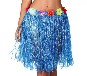 Havajská sukně s květinami modrá
