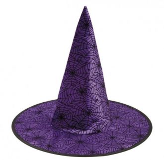 Klobouk - Čarodějnice - fialový - s pavučinami