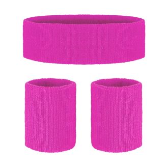 Sada 80. léta - růžová čelenka a potítka