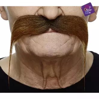 Knír do špičky zahnutý - hnědý