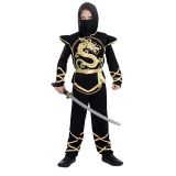 Dětský kostým - Ninja - černo-zlatý Velikost: 10-12 let